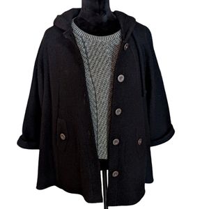 EUC Jones & Co, NY Black Wool Blend Light Weight Unlined Peacoat Blazer w/Hood